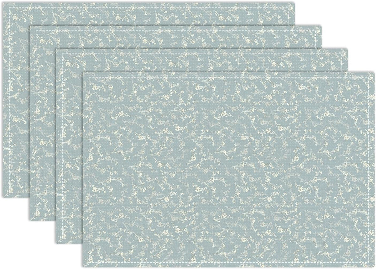 Blue Placemats Set of 4, Flower Table Mat for Home Kitchen, Restaurants, Outdoor Linen Washable Place Mats 12x18 inch Party Event Dining Decoration-13