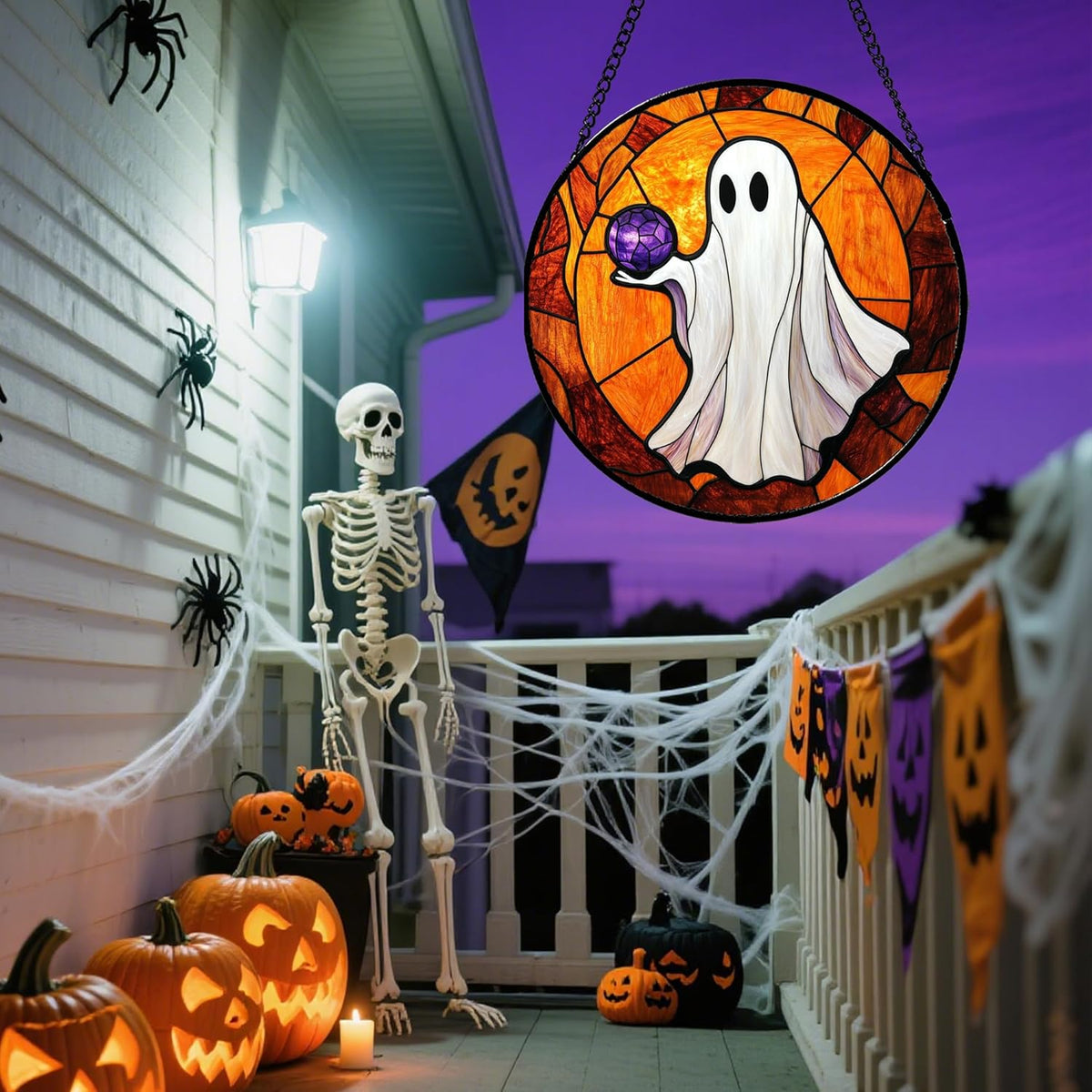 Stained Glass Window Hanging - Halloween Decorations Ghosts Vampire Suncatcher for Doors Garden Indoor Funny Spooky Sun Catchers Gothic Decor Horror Gifts for Women Men Friend 9.8 in