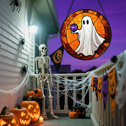 Stained Glass Window Hanging - Halloween Decorations Ghosts Vampire Suncatcher for Doors Garden Indoor Funny Spooky Sun Catchers Gothic Decor Horror Gifts for Women Men Friend 11.8 in