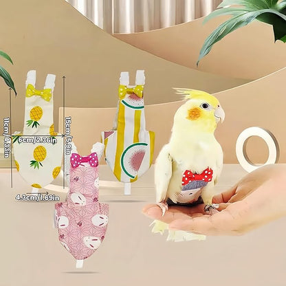 2Pcs Bird Diapers Bird Harness Flight Suits Diapers with 80 Inch Flying Leash Parrot Nappy Washable Cute Urine Wet Suit for Cockatiel Conure Macaw Budgies Parakeet-Rabbit&Pineapple,M