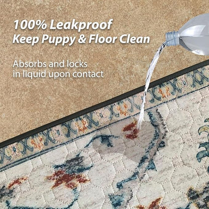 nunubaby Washable Pee Pads for Dogs, Stylish, Non-Slip and Leak-Proof Pee Pads. Reusable Potty Pads for Dogs for Crates and Floors.(Beige/Floral, 36" x72")