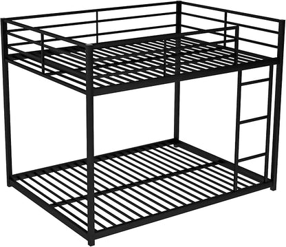 Full Over Full Metal Bunk Bed with Full-Length Guardrail,Low Bed Frame W/Ladder, Steel,No Noise,Bedroom Furniture for Adult Kid Boy Girl Teen,Black