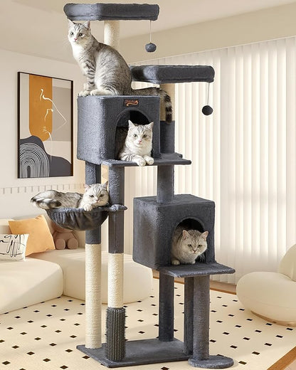 Cat Tree Tower for Indoor Cats Large Adult - 65 inch Extra Tall Cat Condo Trees with Scratching Post Hammock Perch - XL Sturdy Big Heavy Duty Multi Level Cat House Towers - Kitty Climbing Furniture