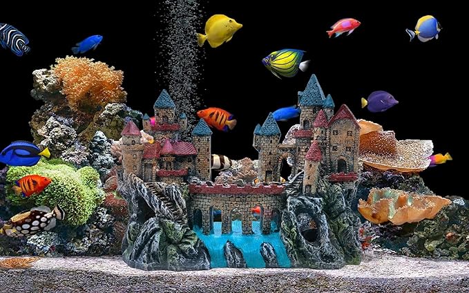 M2cbridge Antique Roman Column Ruins European Castle Aquarium Decorations Fish Tank Hideout Rocks (Large Castle)