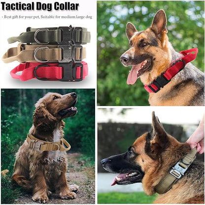 Tactical Dog Collar, Adjustable Military Training Nylon Dog Collar with Control Handle and Heavy Quick-Release Metal Buckle for Small Medium Large Dogs, Camo L
