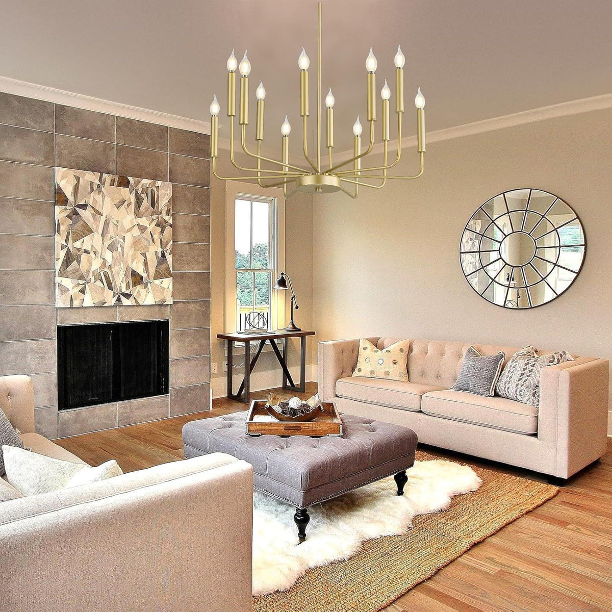 Modern Gold Farmhouse Chandeliers, 12-Light Industrial Metal Chandelier Lighting, Classic Candle Hanging Pendant Light Fixtures for Kitchen, Dining Room, Living Room, Entryway