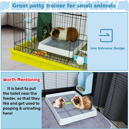 FHTONGE 2 Pcs Guinea Pig Litter Box for Cage, Guinea Pigs Litter Pan with Grid, Rectangular Small Amimal Potty Trainer Tray Pet Toilet for Rat Chipmunk Chinchilla Hedgehog Hamster Ferret Rabbit