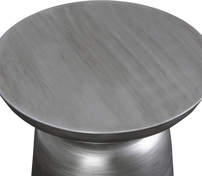 SIMPLIHOME Toby Metal Table - 17 inch Wide Solid Iron Drum Accent Table in Silver, Industrial Side or End Table for Living Room, Bedroom or Entryway with Sculptural Design, Assembled