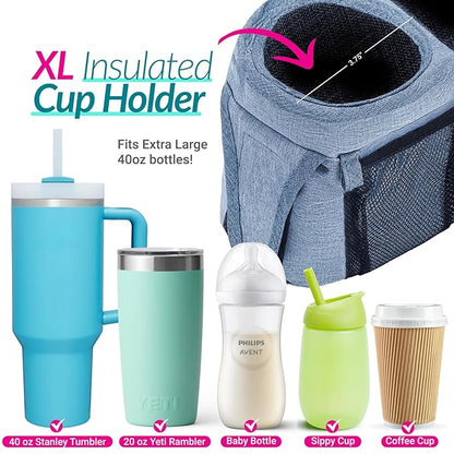 Swanoo Stroller Caddy Organizer With Cup Holder, Non-Slip Straps, Bag for Phone, Pet Accessories, Universal Fits Uppababby Vista v2 Wonderfold Wagon, Doona and More