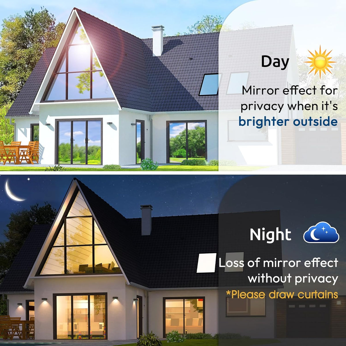 rabbitgoo Window Privacy Film One Way Window Tint for Home, Removable Reflective Heat Sun Blocking Anti UV Glass Door Covering, Mirror Tinting Film House Office, 23.6 in X 6.5 Feet, Brown Silver