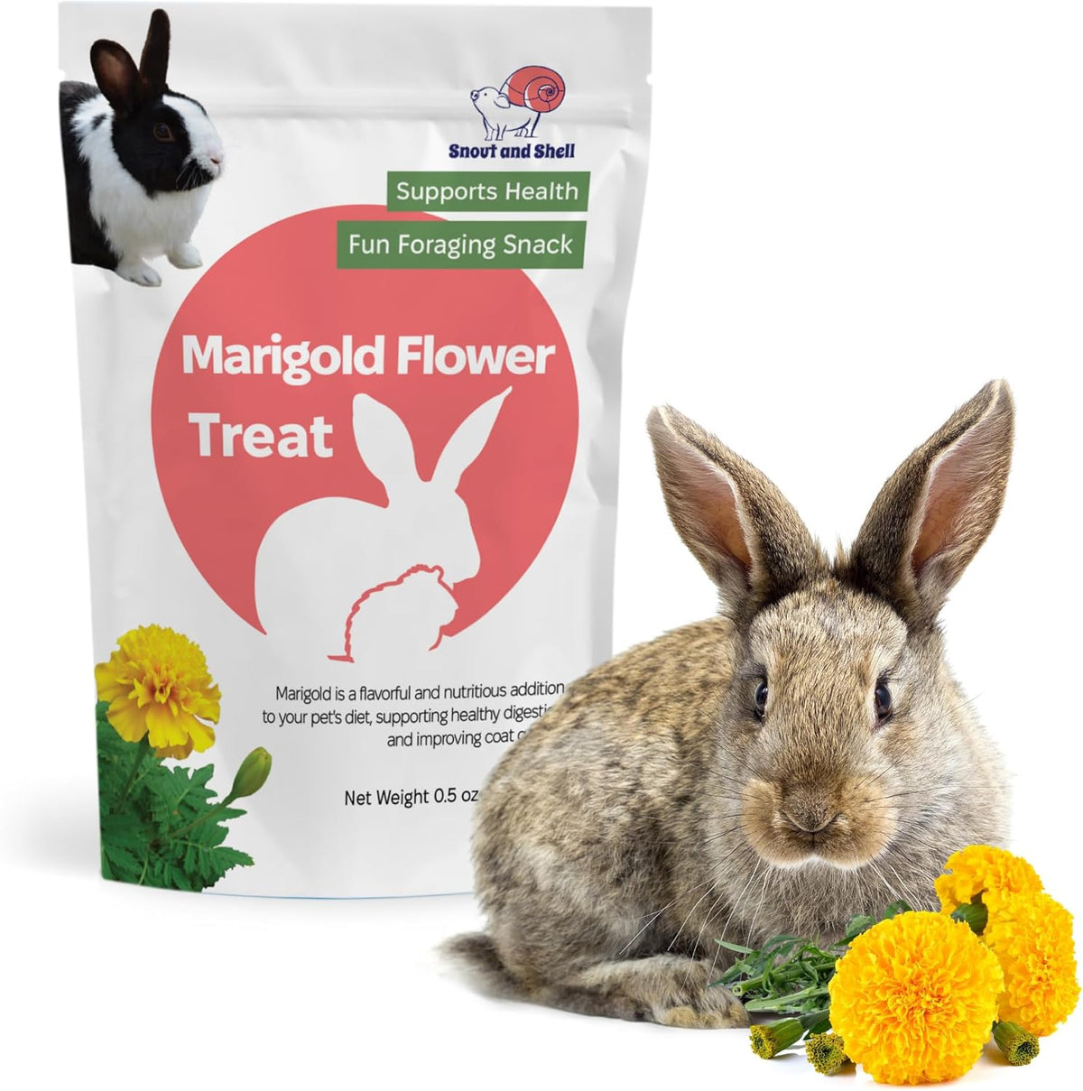 Snout and Shell Marigold Flower Treat for Small Pets – Organic, Healthy Digestive Support – Fun Foraging Snack for Rabbits, Guinea Pigs, Chinchillas, and More – 0.5 oz / 14g