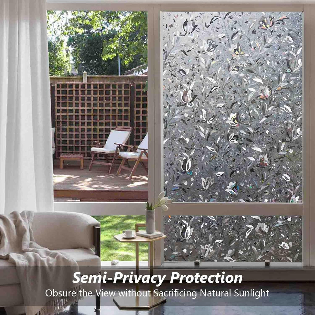 Kromapolis Window Film, Window Privacy Film Frosted, Vinyl Glass Covering, Stained Glass Decorative Film, Static Window Clings, Non-Adhesive (Grayish Black, 23.6 x 78.7 inch)