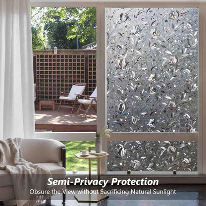 Kromapolis Window Film, Window Privacy Film Frosted, Vinyl Glass Covering, Stained Glass Decorative Film, Static Window Clings, Non-Adhesive (Grayish Black, 23.6 x 157.4 inch)