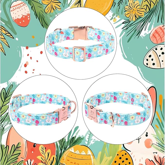 Easter Dog Collar, Cute Blue Bunny Easter Collar for Boy Girl Dogs, Adjustable Heavy Duty Spring Holiday Dog Collars for Small Medium Large Dogs with Metal Buckle XS