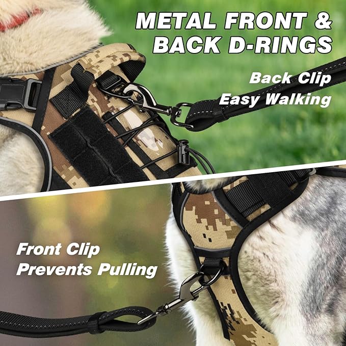 WINGOIN Tactical Dog Harness for Small Dogs, Heavy Duty No Pull Harness with Handle, Adjustable Reflective Military K9 Service Pet Vest for French Bulldog, Pug, Walking, Hunting, Camo (S)