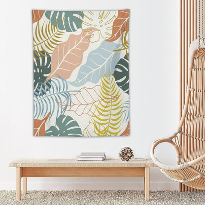 ICMOLYYENLO Boho Green Leaves Tapestry, Mid Century Abstract Tropical Palm Leaves Modern Minimalist Geometric Wall Hanging, Neutral Home Decor Art for Living Room Bedroom Dorm 30x40 Inch