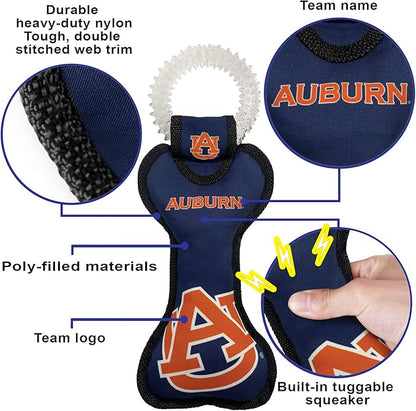 Pets First NCAA Auburn Tigers Dental Dog TUG Toy with Squeaker. Tough PET Toy for Healthy Fun, Teething & Cleaning Pets Teeth & Gum