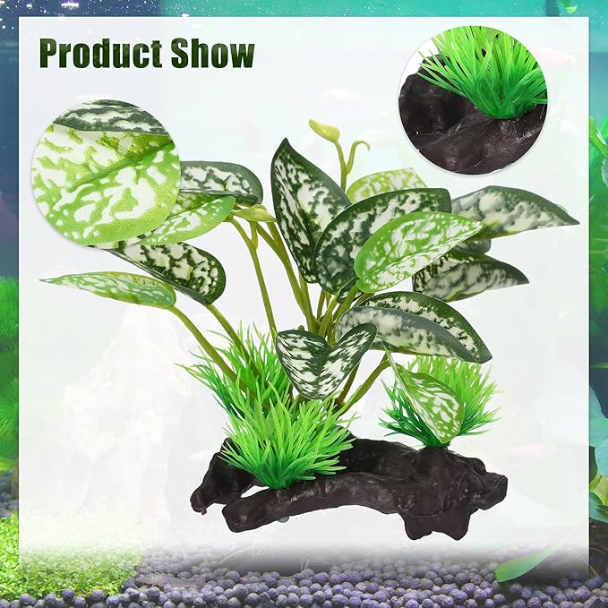 Aquarium Plastic Plants, Driftwood Betta Silk Plants, Silk Plants Aquarium Set Decor, Silk Aquarium Plants for Betta Fish (Green, 5pcs)