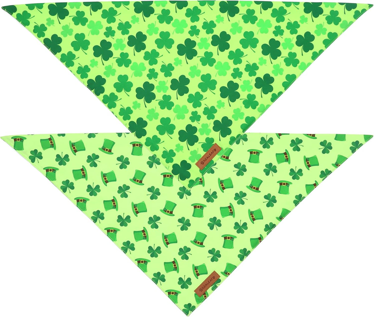 Realeaf St. Patrick's Day Dog Bandanas 2 Pack, Triangle Reversible Pet Scarf for Boys and Girls, Premium Durable Fabric, Holiday Bandana for Medium and Large Dogs (Large)