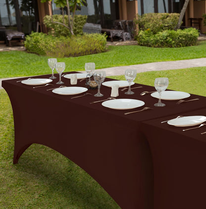 Utopia Kitchen 6FT Spandex Tablecloth [1 Pack, Light Coffee] 200 GSM Stretch, Fitted, Washable and Wrinkle Resistant Table Cloth Rectangle Cover for Trade Shows, Wedding, Parties [72Lx30Wx30H Inch]