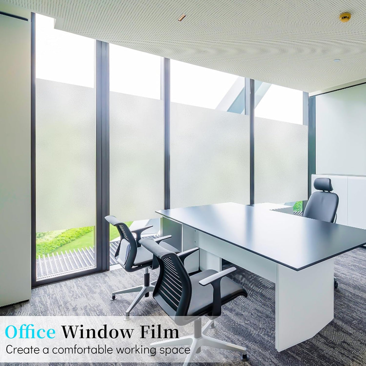 Niviy Etched Privacy Window Film Frosted Glass Static Cling Non Adhesive Window Frost Film for Home Office, 17.7inch x 157.4 inch