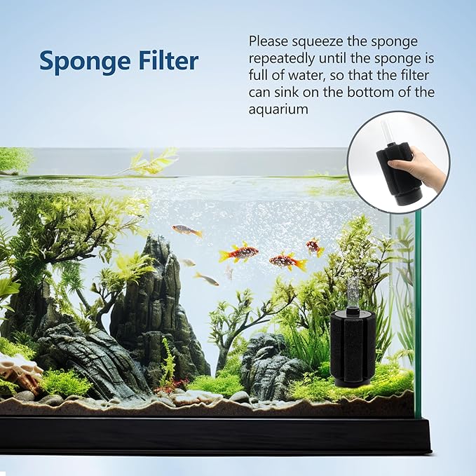 10-50Gal 2 Pack Aquarium Sponge Filter with Ceramic Media and Bubble Diffuser Ultra Quiet Fish Tank Filters fit Breeding Fry Betta Shrimp Fish Tank