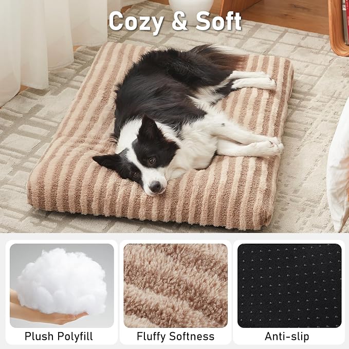 FURTIME Washable XXL Dog Bed for Extra Large Dogs, Giant Deluxe Dog Crate Beds Comfy Fluffy Kennel Pad Anti-Slip Pet Sleeping Mat, Machine Washable Dogs Pillow, 47"x29"x4", Brown