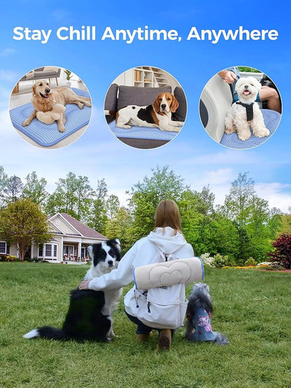 Rywell Dog Cooling Mat ,36*27 Super Thick & Comfortable Cooling Mat for Large Dog with Arc-Chill 3.0 & PCM Tech(Q-Max>0.5), Endothermic Color Changing&Dual Sided for All-Year Use, Portable for Pet Bed