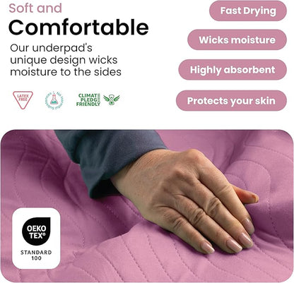 IMPROVIA® Washable Underpads, Heavy Absorbency Reusable Incontinence Pads for Kids, Adults, Elderly, and Pets, Waterproof Protection Floor (Pink, 34"x52" (Pack of 4))