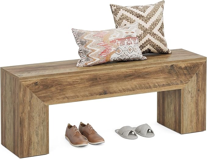Tribesigns 47'' Wooden Entryway Bench, Farmhouse Entry Bench Seat, Indoor End of Bed Bench with Storage Capability for Living Room, Bedroom, Hallway, Easy Assembly, Oak Brown