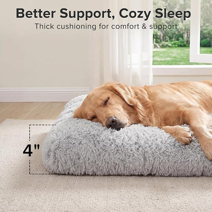 JOEJOY Large Dog Bed Crate Pad, Deluxe Plush Washable Dog Beds Fulffy Soft Kennel Pad Anti-Slip Pet Sleeping Mat for Extra Large Medium Small Dogs, 44" x 32", Grey