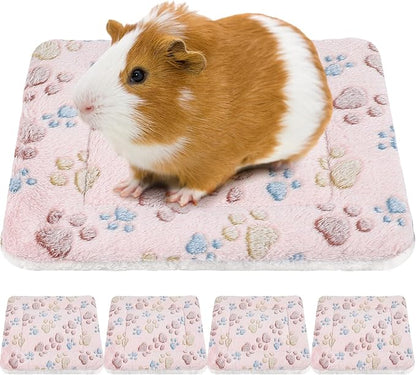 Tuanse 4 Pack Ultra Soft Dog Cat Bed Mat with Cute Print Reversible Fleece Dog Crate Kennel Pad Cozy Washable Thickened Hamster Guinea Pig Pet Bed Mat for Small Animal (13 x 10 Inches,Light Brown)