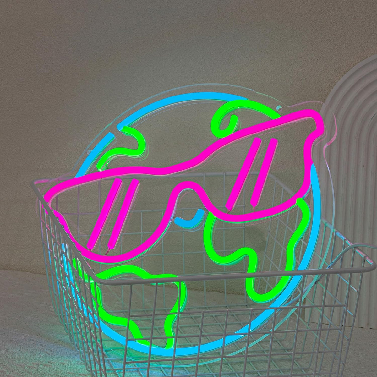 Earth Neon Sign Sunglasses Neon Light for Wall Decor Planet Neon Light Colorful LED Neon sign USB Powered LED Light Up Sign for Bedroom Kids Room Classroom Decoration