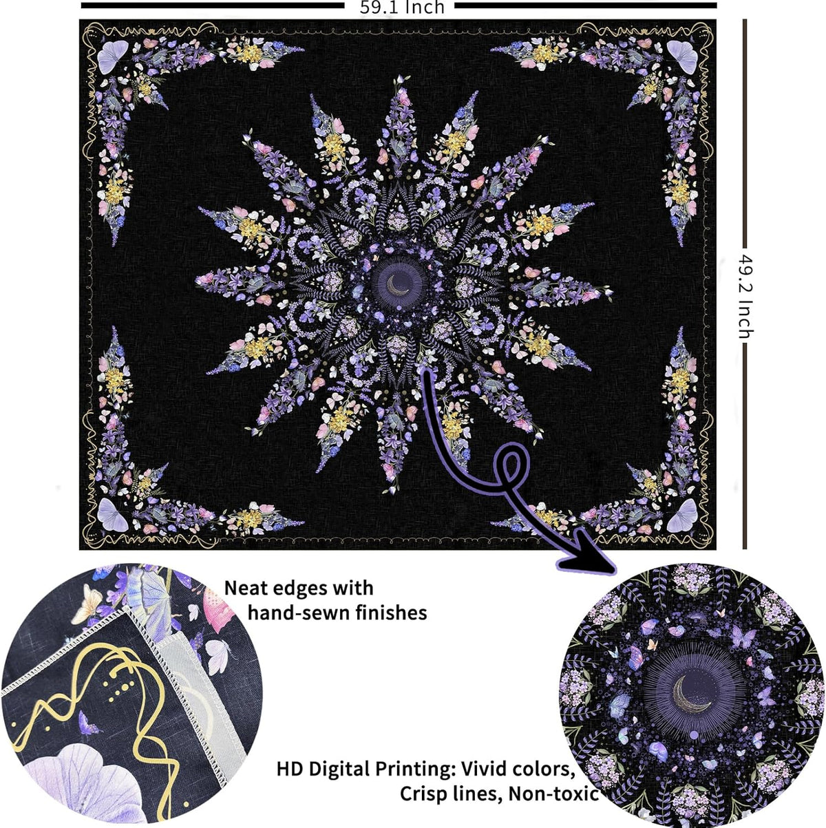 Damanse Floral Tapestry Wall Hanging Cute,Boho Wall Tapestry for Bedroom Aesthetic,Mandala Living Room Decor for Teen Girls (Purple, 49.20" x 59.10")