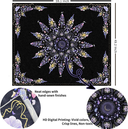 Damanse Floral Tapestry Wall Hanging Cute,Boho Wall Tapestry for Bedroom Aesthetic,Mandala Living Room Decor for Teen Girls (Purple, 49.20" x 59.10")