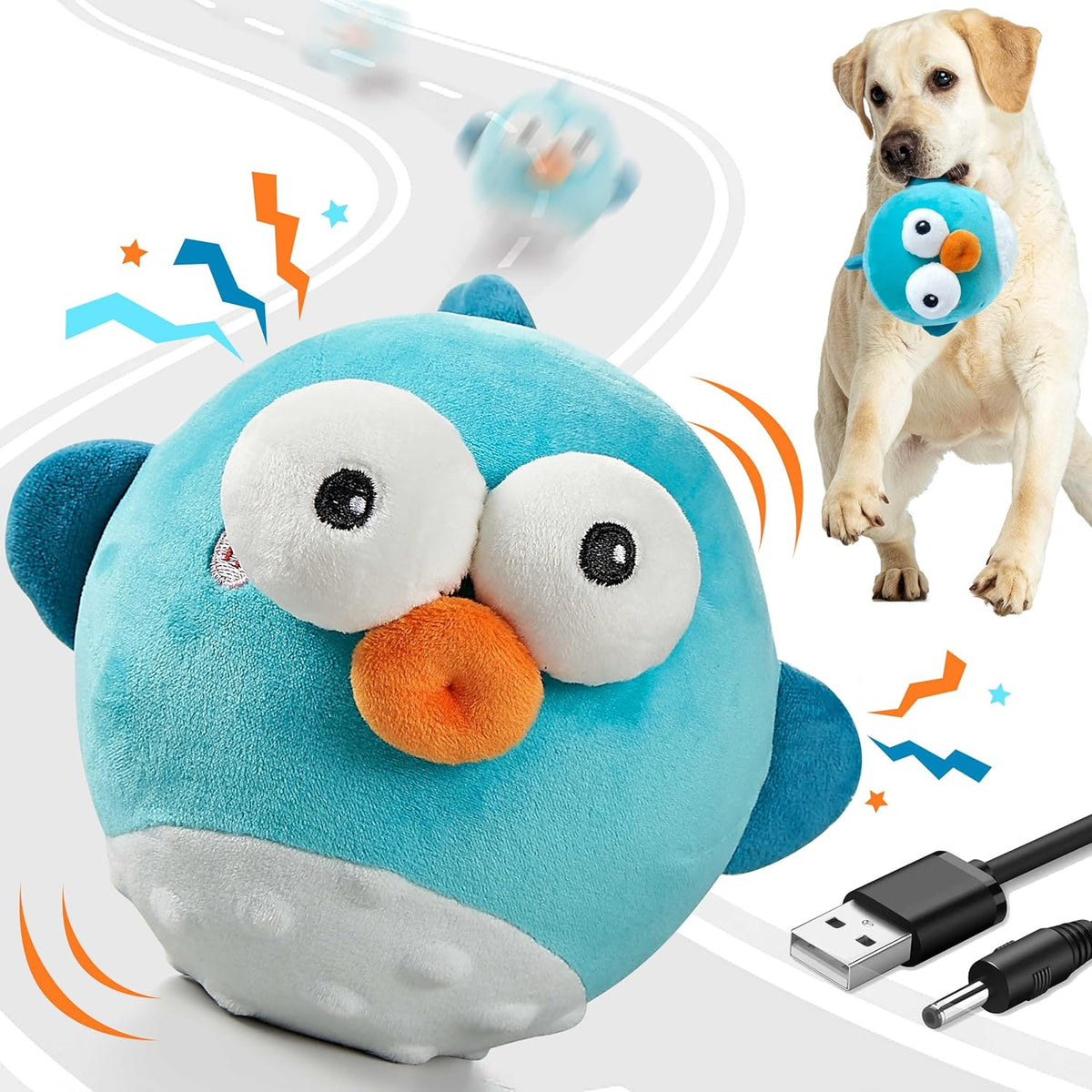 Dog Toys,Rechargeable Crinkle Chew Interactive Squeaky Toy with Jumping Music Moving Ball for Small Medium Large Breed Puppy Toys to Keep Pets Busy (Puffer)