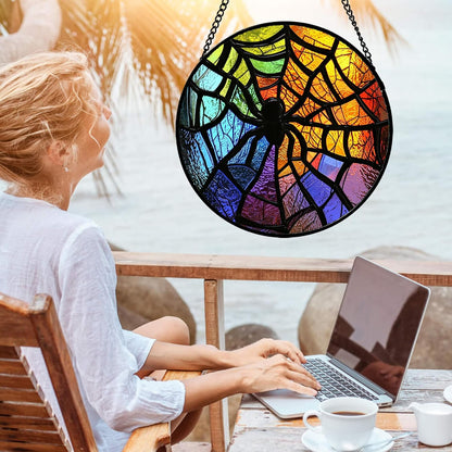 Stained Glass Suncatcher, Colorful Spider Sun Catcher Black Insect Stain Glass Window Hanging Decoration Mother's Day Birthday Gifts for Women Men Mom Nana 9.8 in
