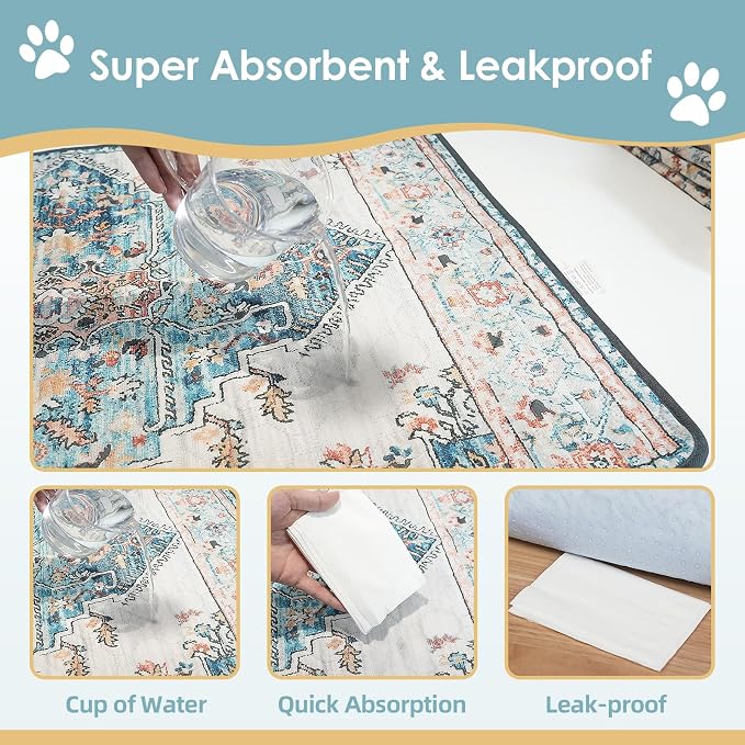SCLOSE Washable Pee Pads for Dogs 2 Pack, 36" x 24" Reusable Puppy Pads Waterproof, Super Absorbent Dog Rugs, Leakproof, Dog Crate Pad, Playpen Mat, Whelping Pads, Blue Medallion