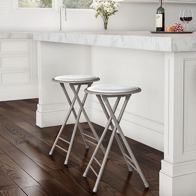 Lavish Home Set of 2 Counter Height Bar Stools - 24-Inch Backless Folding Chairs with 225lb Capacity for Kitchen, Rec Room, or Game Room (White)