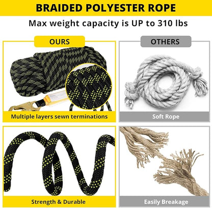 TRSMIMA Rope Harness Safety Lanyard：50ft Roofing Rope Fall Protection | Vertical Safety Harness Rope With Grab Snap Hooks Shock Absorber - Tree Climbing Line Kit Heavy Duty Safety Equipment ANSI CE