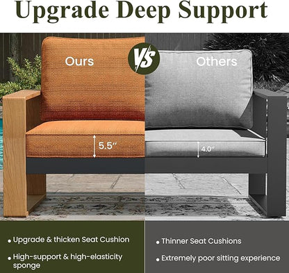 LayinSun 5 Pieces Aluminum Patio Furniture Set with Fire Pit Table, Oversized Seat with Hight Back, Outdoor Conversation Sets for Porch, Balcony, Deck