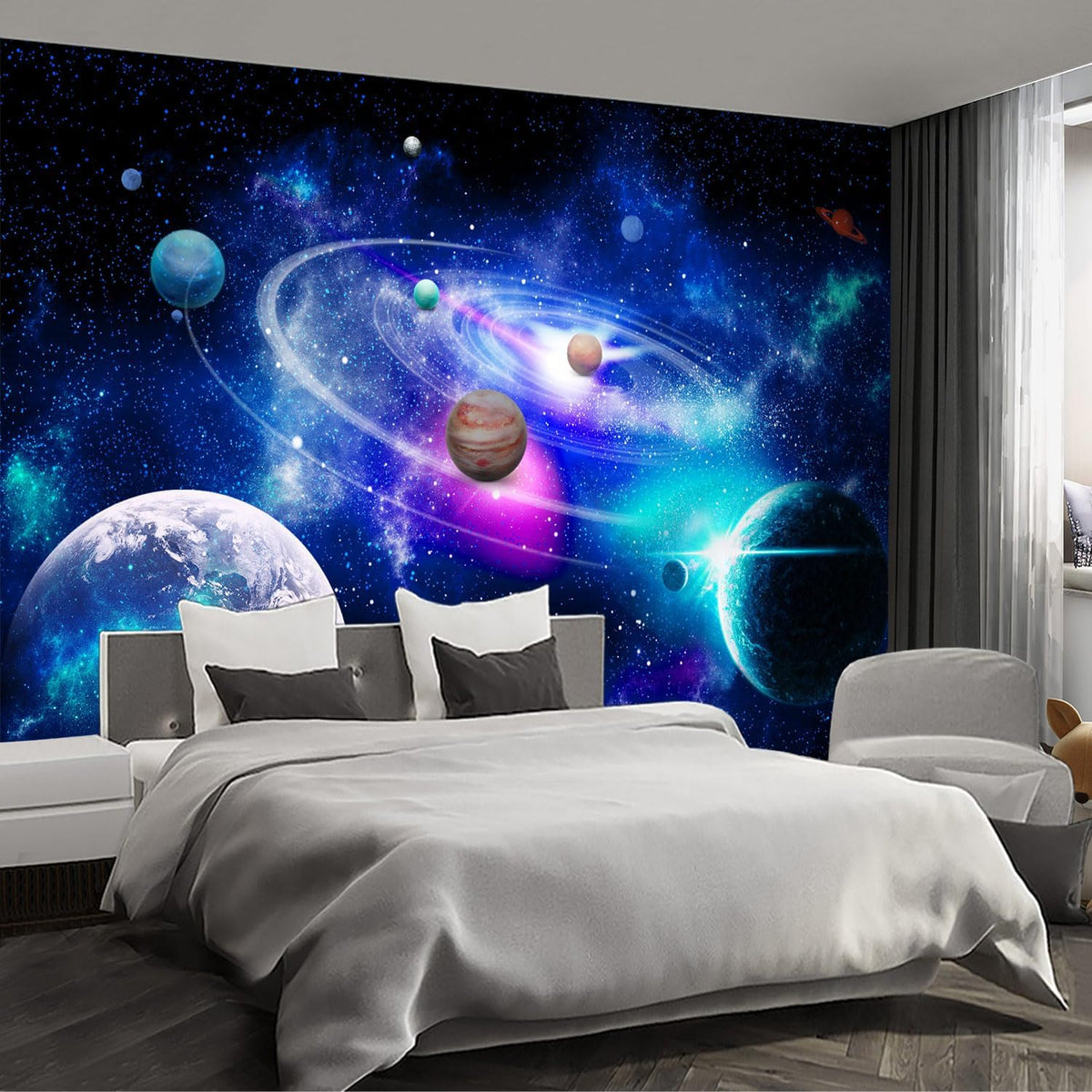 Planet Wall murals Peel and Stick Galaxy Wallpaper for Bedroom Nursery Room - 85"x118"