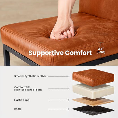 PHI VILLA Bar Stools Set of 3 - Counter Height Bar Stool Leather Stools for Kitchen Counter, Brown Bar Stools with Back