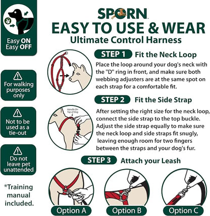 SPORN Ultimate Control No Pull Dog Harness for Large Dogs - 4-in-1 Adjustable L/XL Dog Harness with Front, Back & Dual-Clip Options & Emergency Grab Handle - Easy On/Off, Padded Comfort (Black, L/XL)