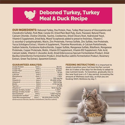 Wellness CORE Adult Dry Cat Food for Indoor & Outdoor Cats, Grain-Free, Natural, Turkey, Turkey Meal and Duck (5 Pound Bag)