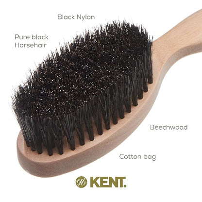 Kent BRD5 Men's Beard and Mustache Brush - Hand-Mixed Horsehair and Nylon Blend for Flawless Shaping and Grooming, Ergonomic Pistol-Like Grip Wood Handle, Dry or Wet Beard, Distributes Oils/Balms