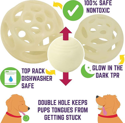 Chew King by Mammoth Set of 4 Glowing Fetch Balls, Dog Ball Toys Combo, Durable Bouncy Interactive Toy for Pets, Lightweight