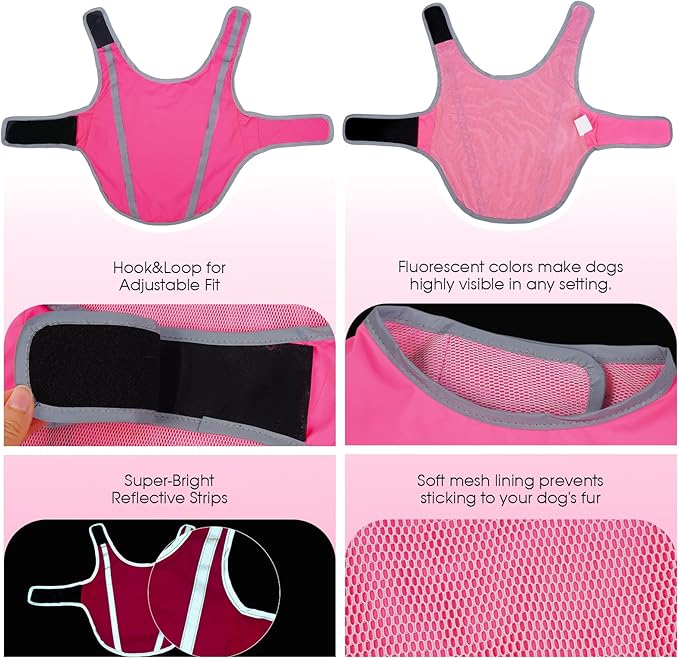FUAMEY Dog Reflective Vest for Large Dogs,Dog Hunting Vest High-Visibility Dogs Safety Vest for Night Walking Water-Resistant Service Pet Gear Adjustable Outdoor Activities Pink XXXL