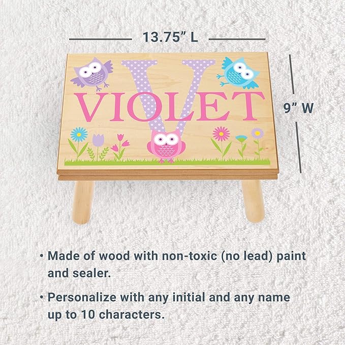 Let’s Make Memories Personalized My Own Name Step Stool - Children’s Step Stool - Sturdy Wood – Non-Toxic Paint, Sealer - Owl Design - White - 14’Wx9.25”Lx8.75”H - Ages 3+