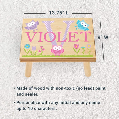 Let’s Make Memories Personalized My Own Name Step Stool - Children’s Step Stool - Sturdy Wood – Non-Toxic Paint, Sealer - Owl Design - White - 14’Wx9.25”Lx8.75”H - Ages 3+